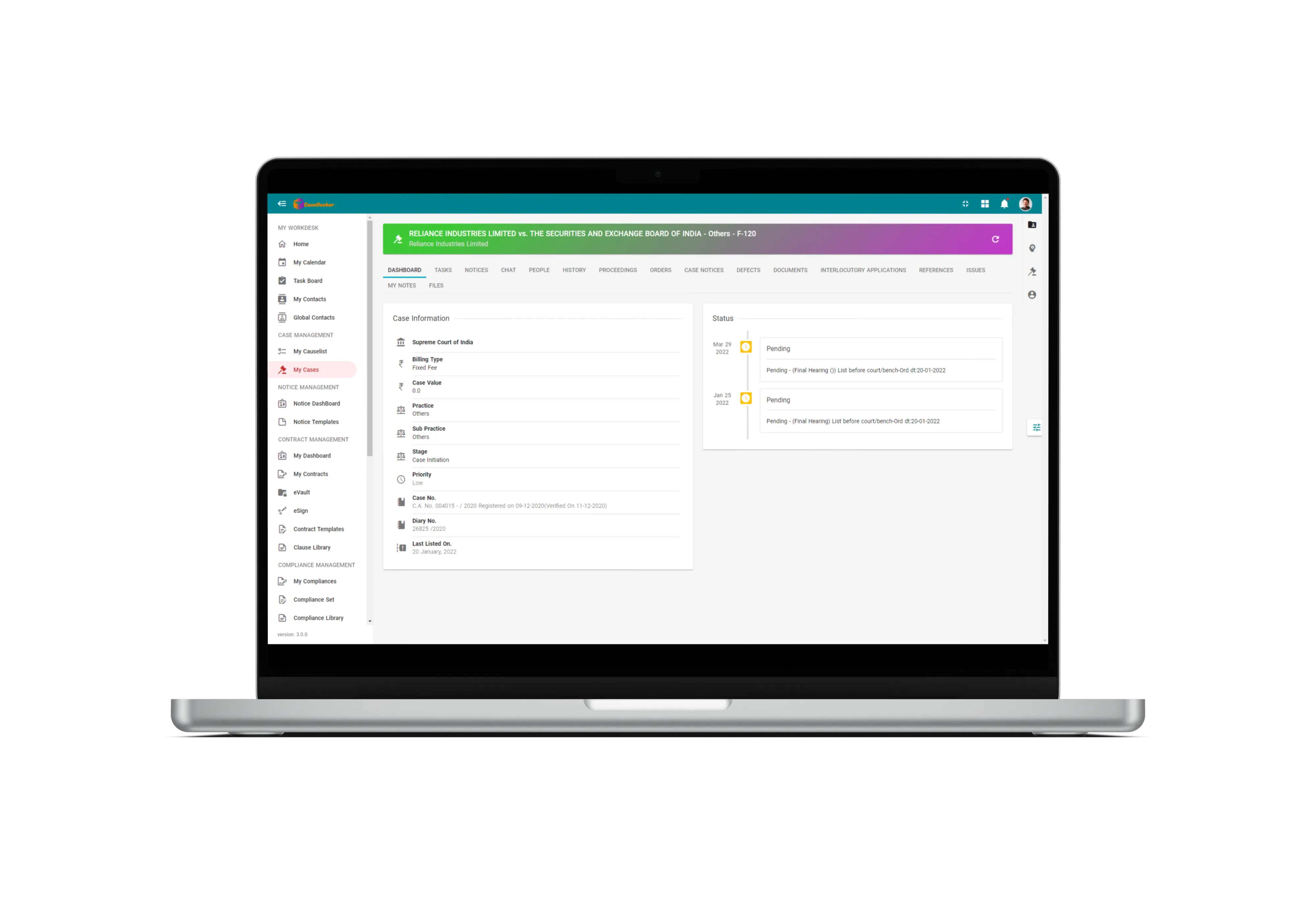 Main dashboard view of CaseDocker platform