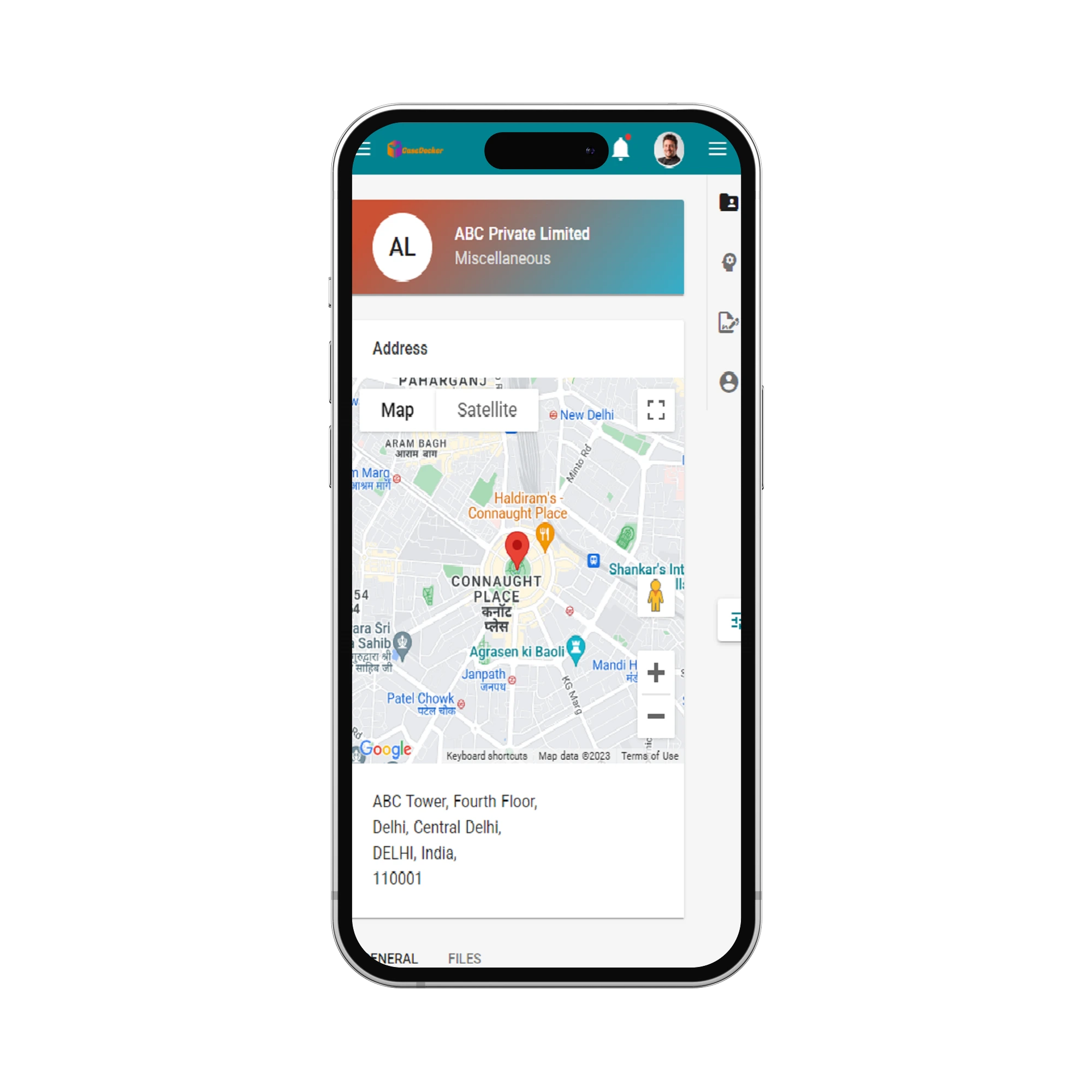 Mobile interface of the CaseDocker app